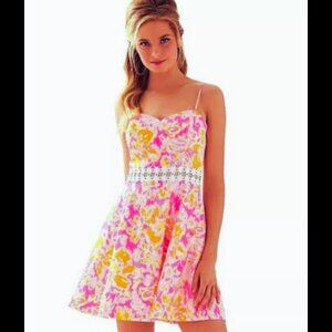 Lilly Pulitzer Lenore Lace Cut-Out Dress Pink/Orange/White Floral Size 2